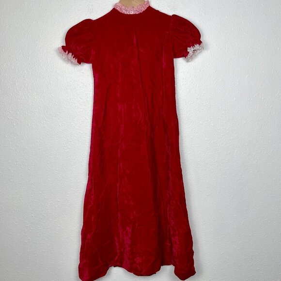 Vintage Little Girls Long Maxi Length Velvet Christmas Dress w. Bubble sleeves 6 - Picture 2 of 9